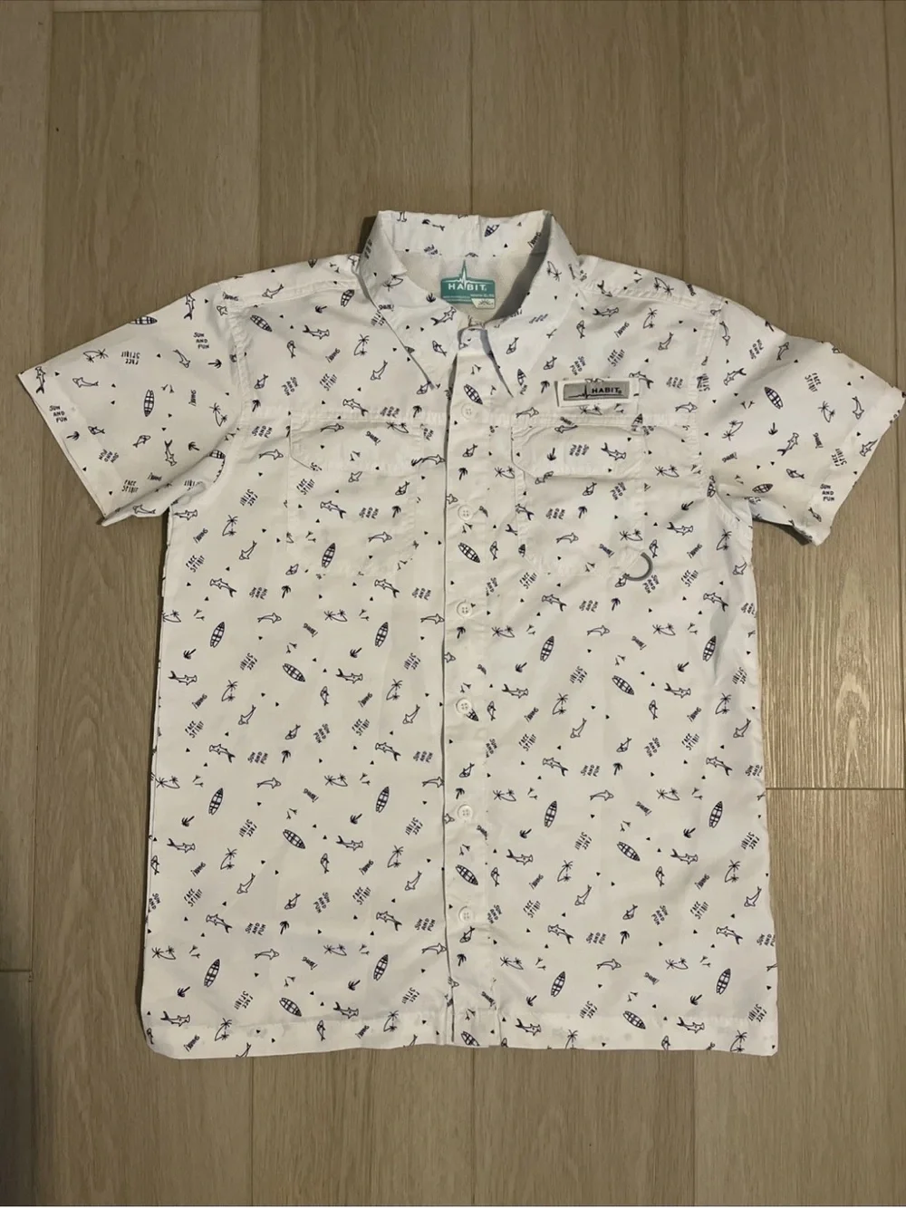 Habit Vented Fishing Shirt Youth XL White / Blue Beach All Over Print Solar 40